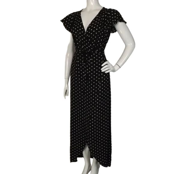 SUPERFOXX Dress, S, True Wrap, Sash belt, Black/White polka dots, Cap Sleeves - Picture 3 of 10